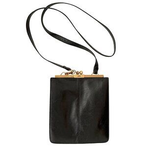 Vintage HOBO Leather Rectangular Crossbody Bag Hinged Black